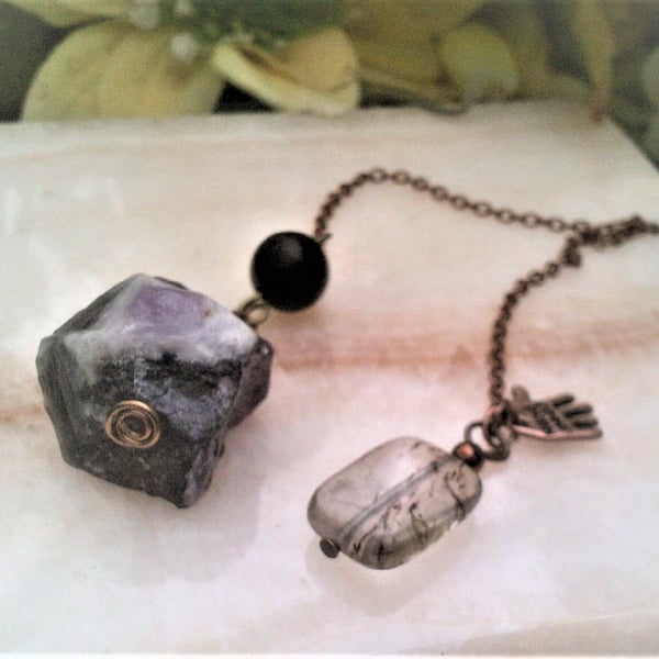 Chevron Amethyst & Shungite Crystal Pendulum, Dowsing Pendulum, February Gift