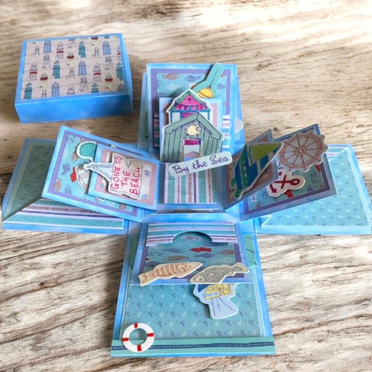 Handcrafted Coastal Explosion Box Card - Handmade Coastal Keepsake Gift