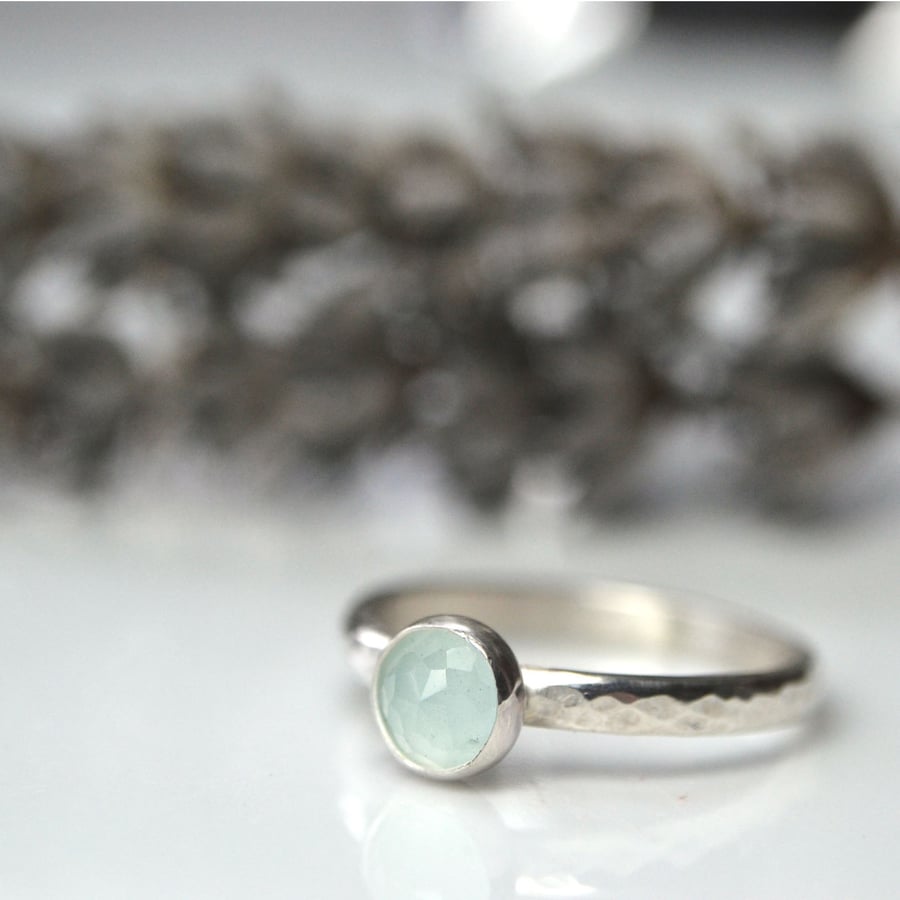 Milky aquamarine and sterling silver stacking ring