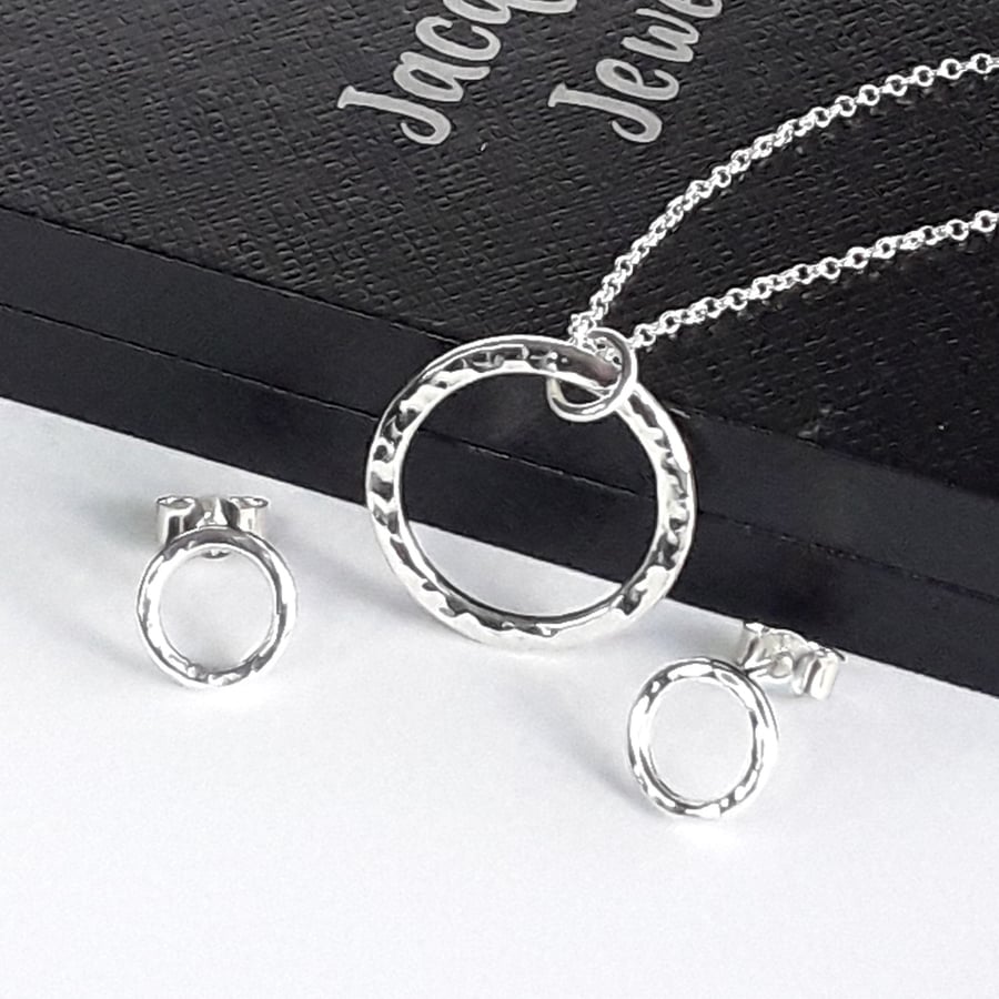 Silver Circle Necklace and Earring Set Medium Reva Jewellery set