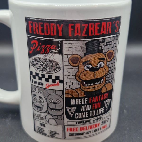 New FNAF Mug Five Nights at Freddy's Pizza Horror Movie Gaming Fan Art