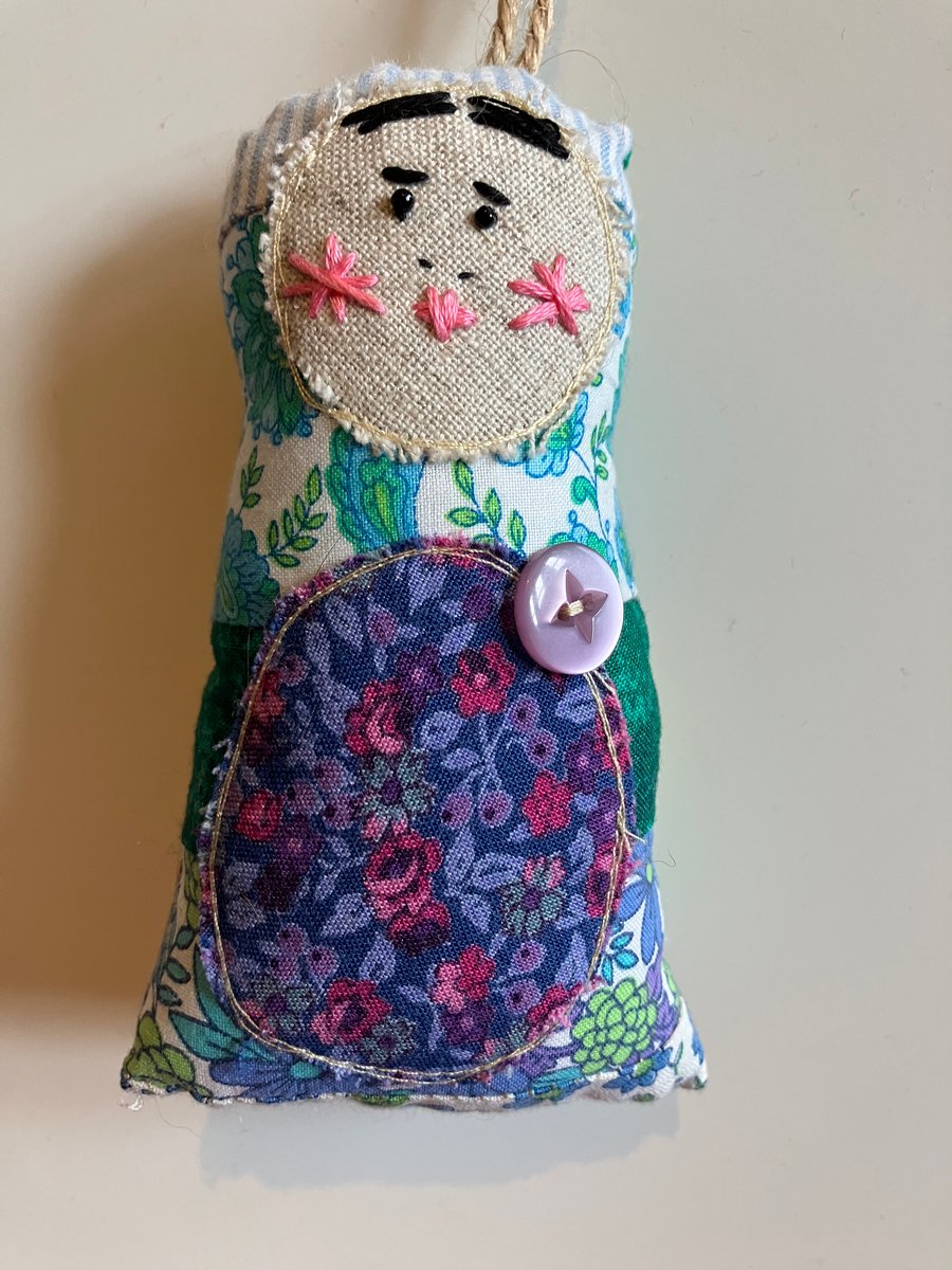Decorative mini hanging doll hand made in Devon - Flora 