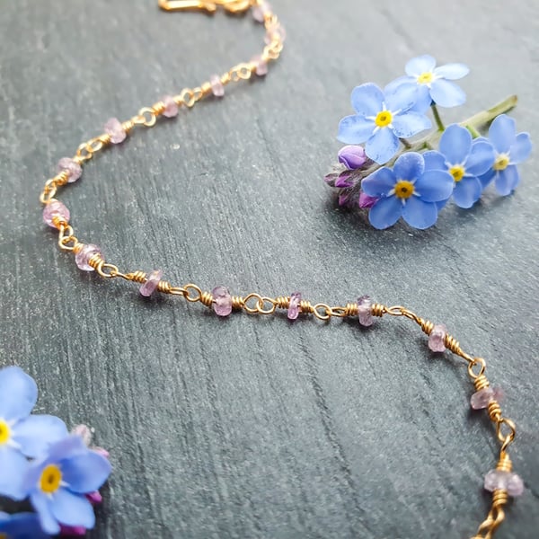 Pink Sapphire 14k Gold Filled Rosary Bracelet