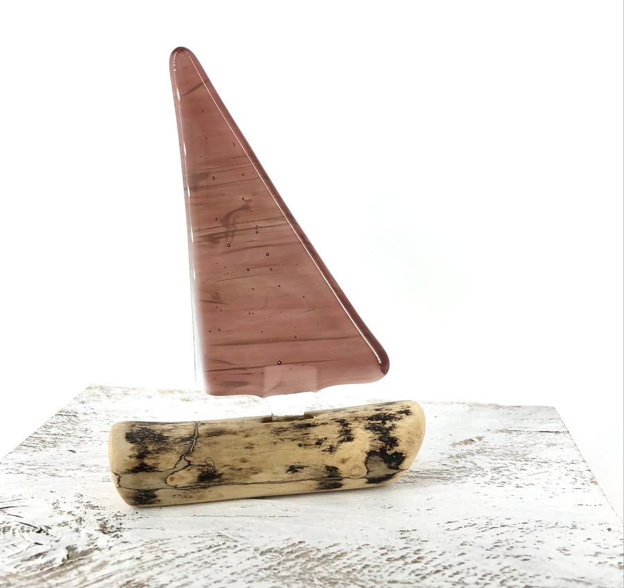 Fused Glass & Drift Wood Sailing Boat 