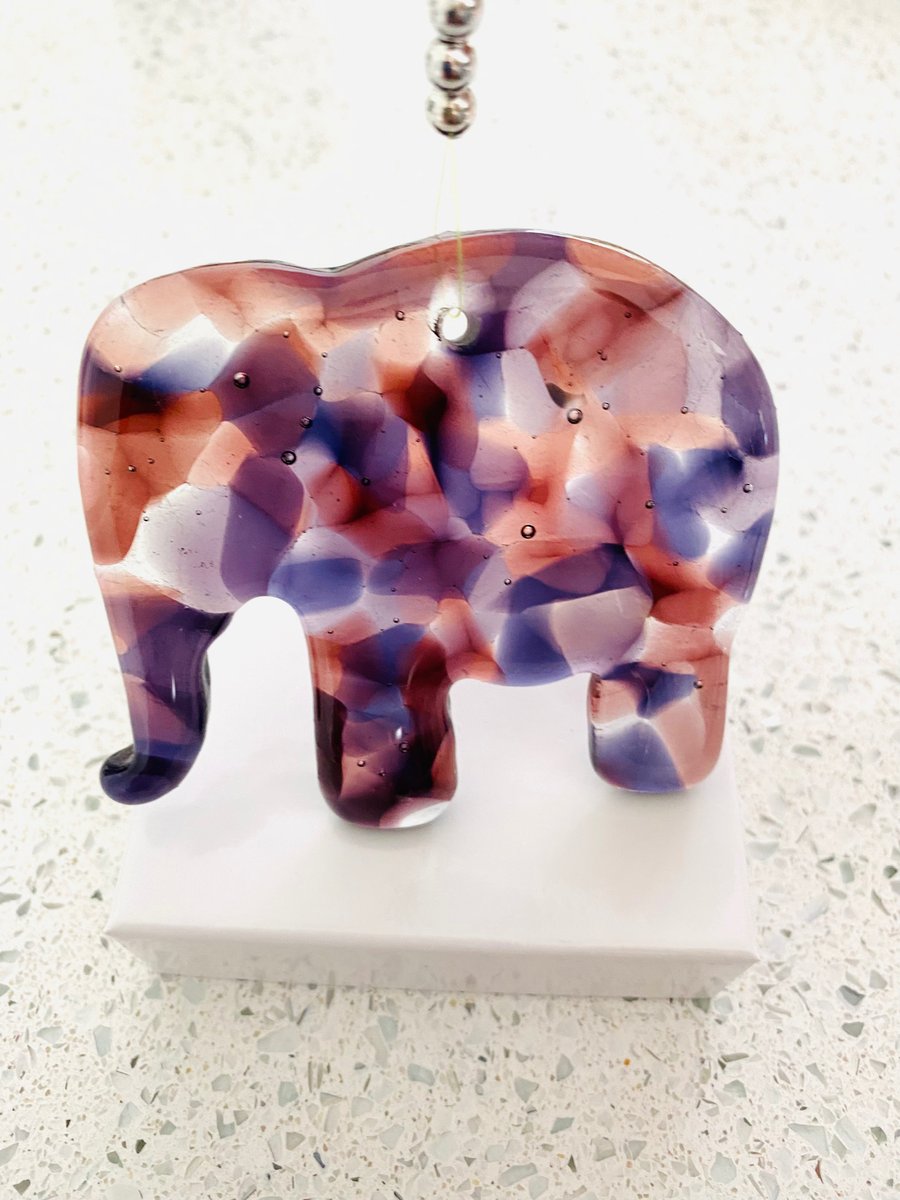 Fused glass purple elephant elephant hanging decoration