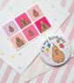 handmade 58mm capybara birthday pin badge & sticker sheet - it's my birthday