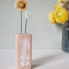 Perfectly Imperfect Clay Flower and Leaf in a Wood Block
