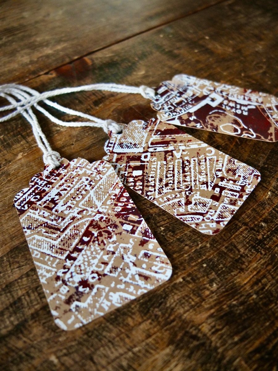 3 Vintage Map of London Gift Tags Brown