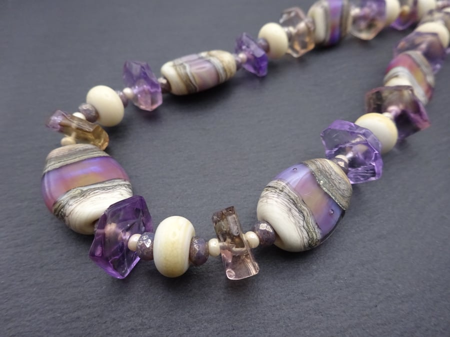 lampwork glass and ametrine necklace