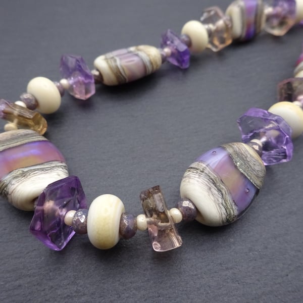 lampwork glass and ametrine necklace