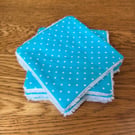 Turquoise And White Polka Dot Print Fabric Reusable Makeup Remover Wipes