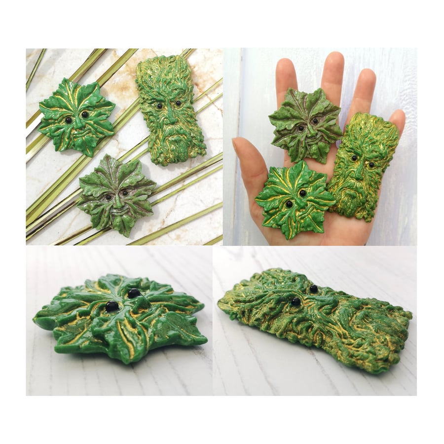 Handmade Fused Glass Greenman Fridge Magnet - Magnetic Leaf Man - Green Man Face