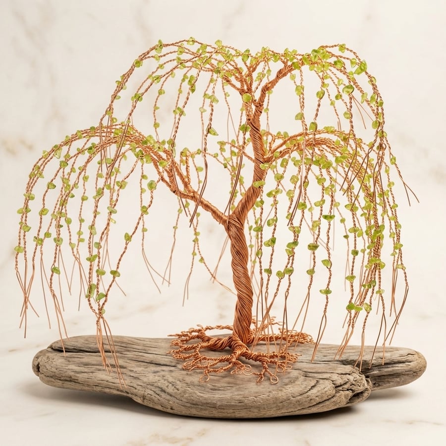 Wire Peridot Willow Tree Sculpture