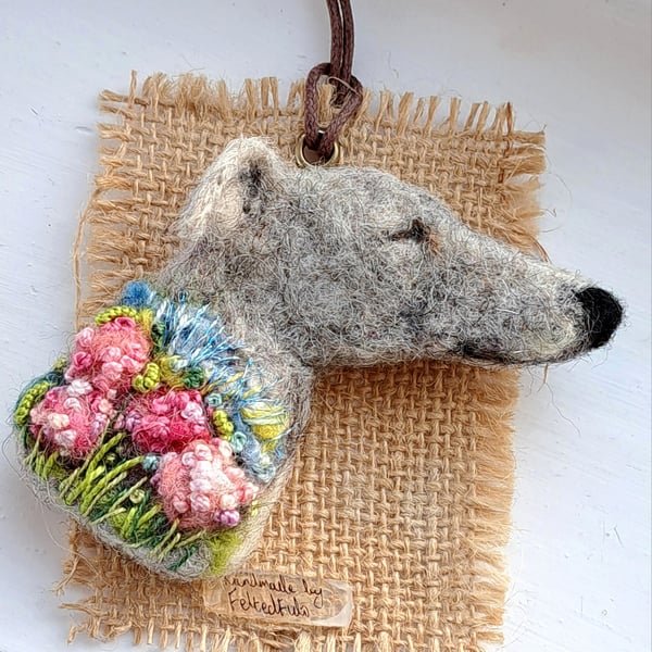 Needle Felted Greyhound Brooch