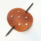 Dyed Brown Leather Hair Stick Barrette Circle Shaped Leather 6 Gemstones