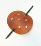 Dyed Brown Leather Hair Stick Barrette Circle Shaped Leather 6 Gemstones