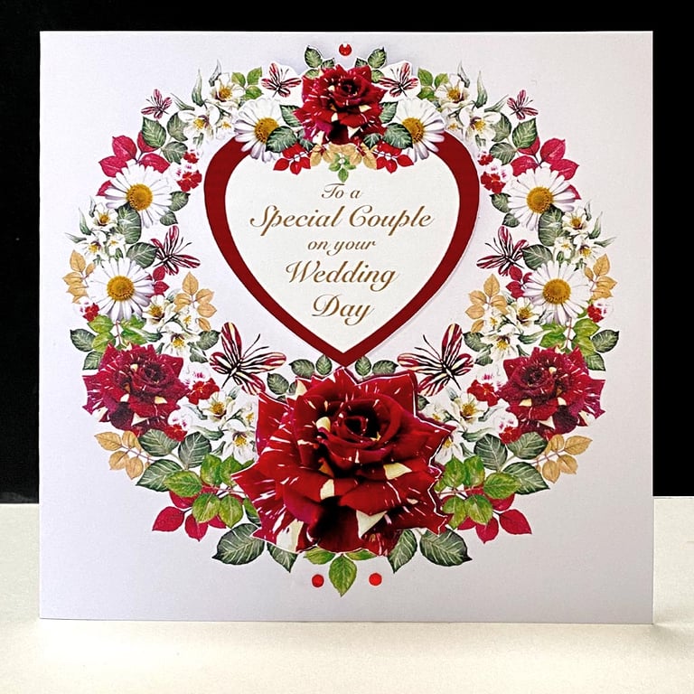 A Luxury Wedding Day Burgundy Rose Handmade Card 