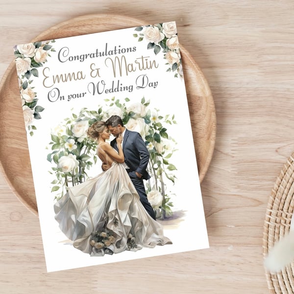 Personalised beautiful wedding card bride groom big day celebration congratulati