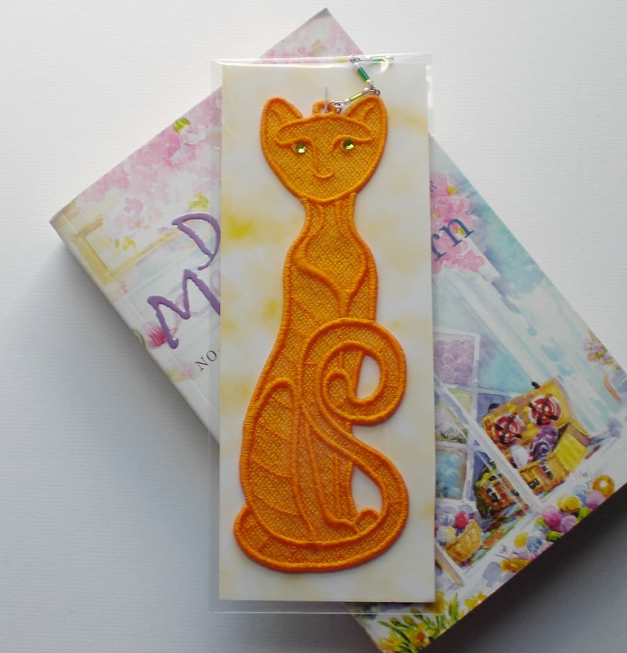 REDUCED! Embroidered Lace Cat Bookmark.