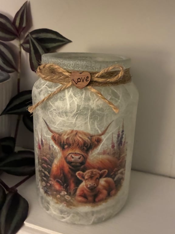Highland cow light jar, Christmas, gift 