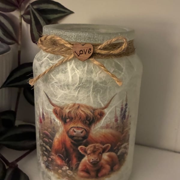 Highland cow light jar, Christmas, gift 