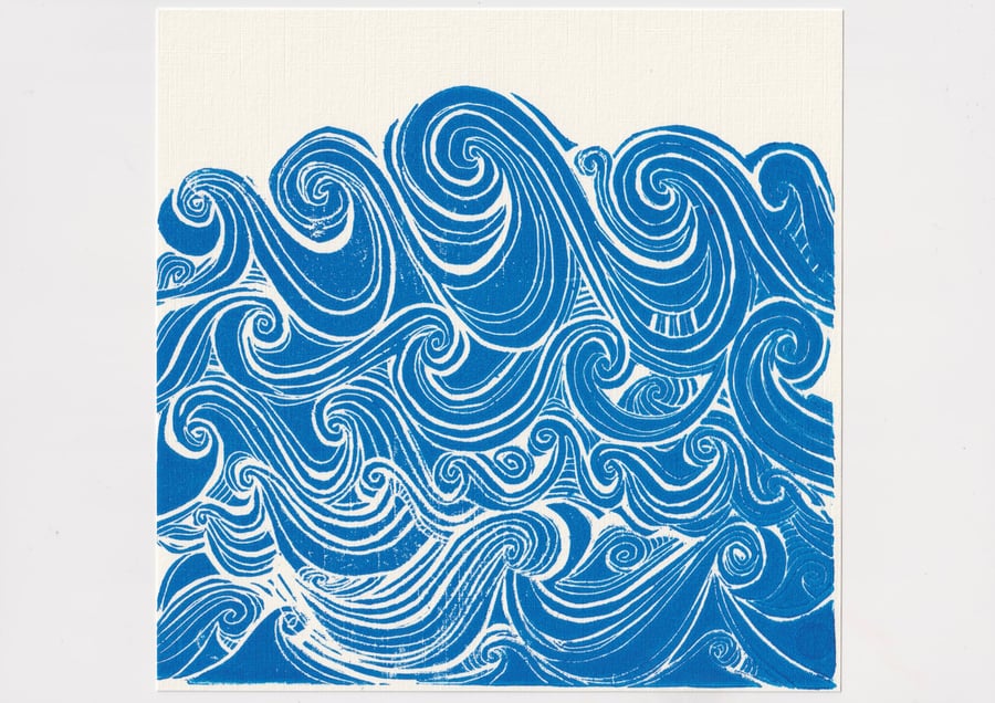 Sea Waves Original Linocut Print 