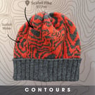Orange, Grey Merino Unisex Beanie. Contours, Scafell Pike Lake District Map hat