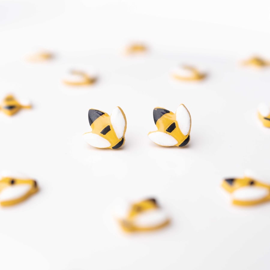 Bumble Bee Stud Earrings: Handmade Polymer Clay, Lightweight