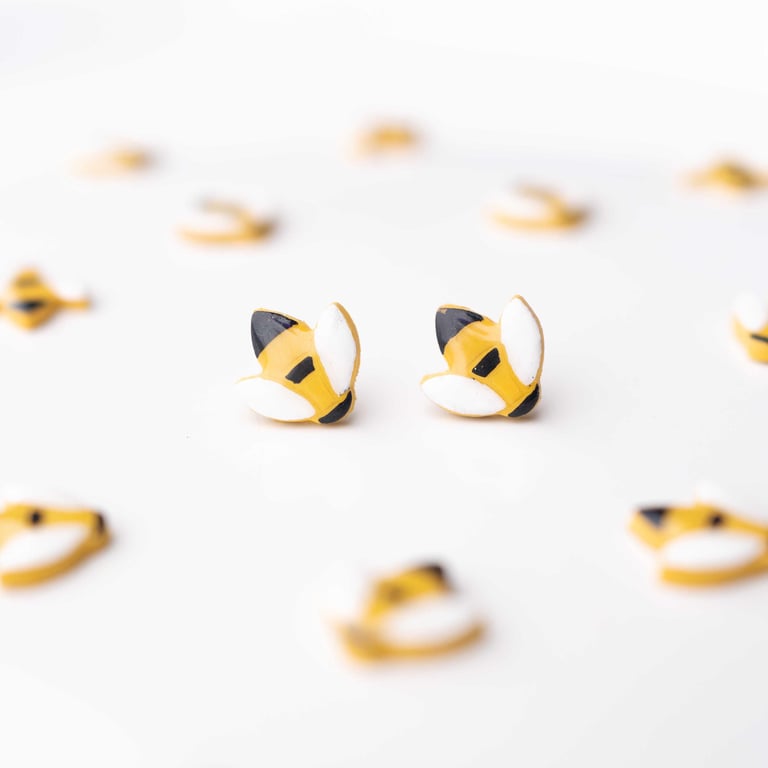 Bumble Bee Stud Earrings: Handmade Polymer Clay, Lightweight