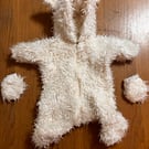 Baby polar bear all in one costume made from faux fur