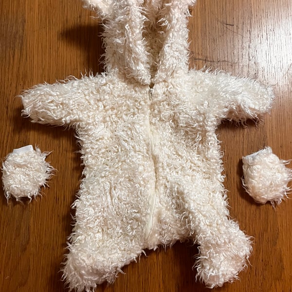 Baby polar bear all in one costume made from faux fur