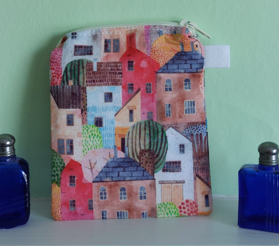 Houses Cotton Coin Purse or Card Holder.
