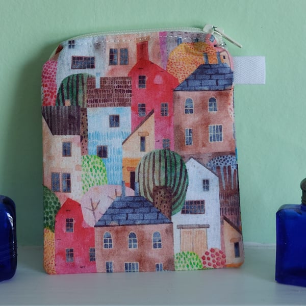Houses Cotton Coin Purse or Card Holder.