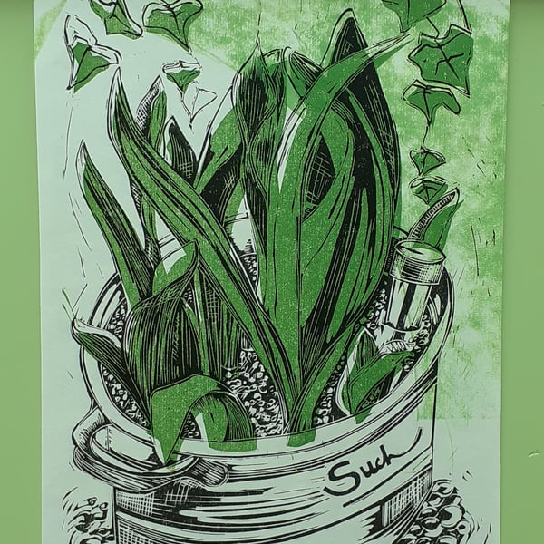 'The Promise of Tulips', Two Block Lino Print over Green (VE no.6 of 7)