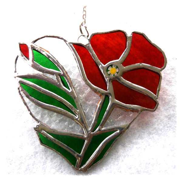 Poppy Heart Suncatcher Stained Glass Flower 