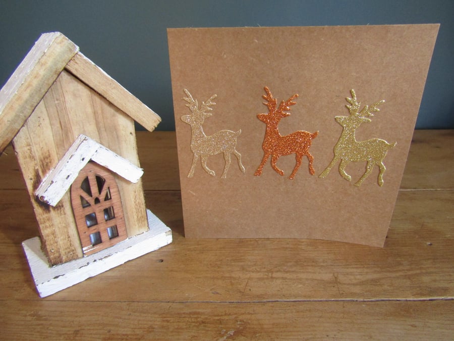 Christmas Card - Reindeer - Handmade - Glitter Card