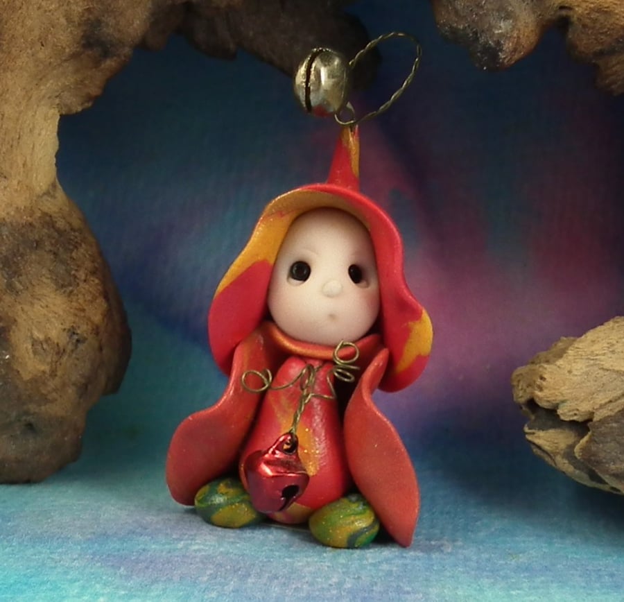 Sale Tiny Bellringer Gnome 'Prim' with bells OOAK Sculpt Ann Galvin