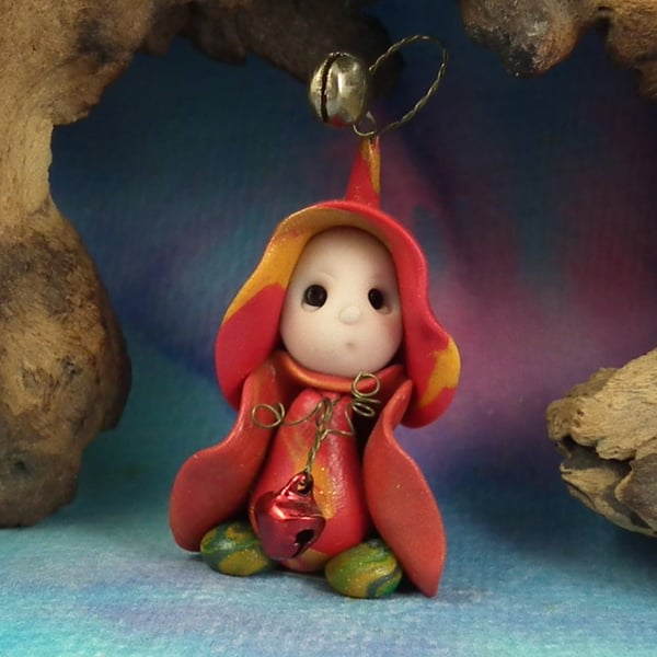 Sale Tiny Bellringer Gnome 'Prim' with bells OOAK Sculpt Ann Galvin