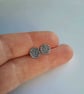 Sage Leaf Textured Stud Earrings - Oxidised Fine Silver - Image 2