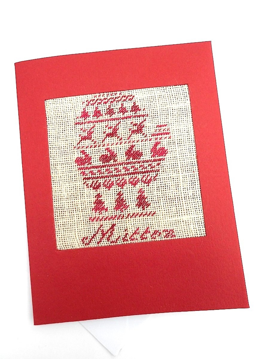 A Little Mitten Noël Cross Stitch Christmas Card
