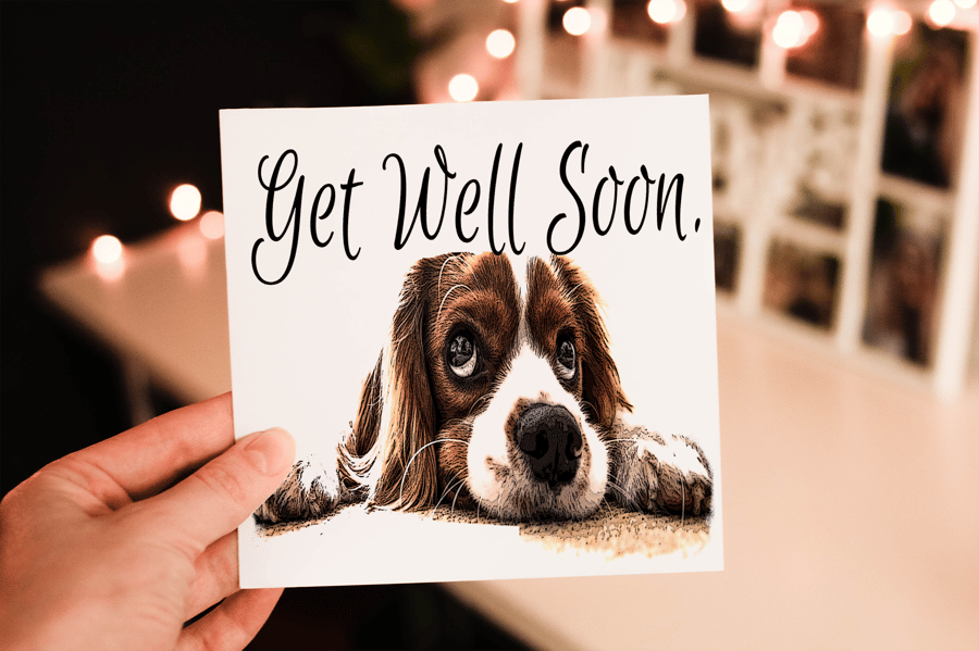 Spaniel Dog Get Well Soon Card, Get Well Card, Personalized Card