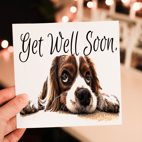 Spaniel Dog Get Well Soon Card, Get Well Card, Personalized Card