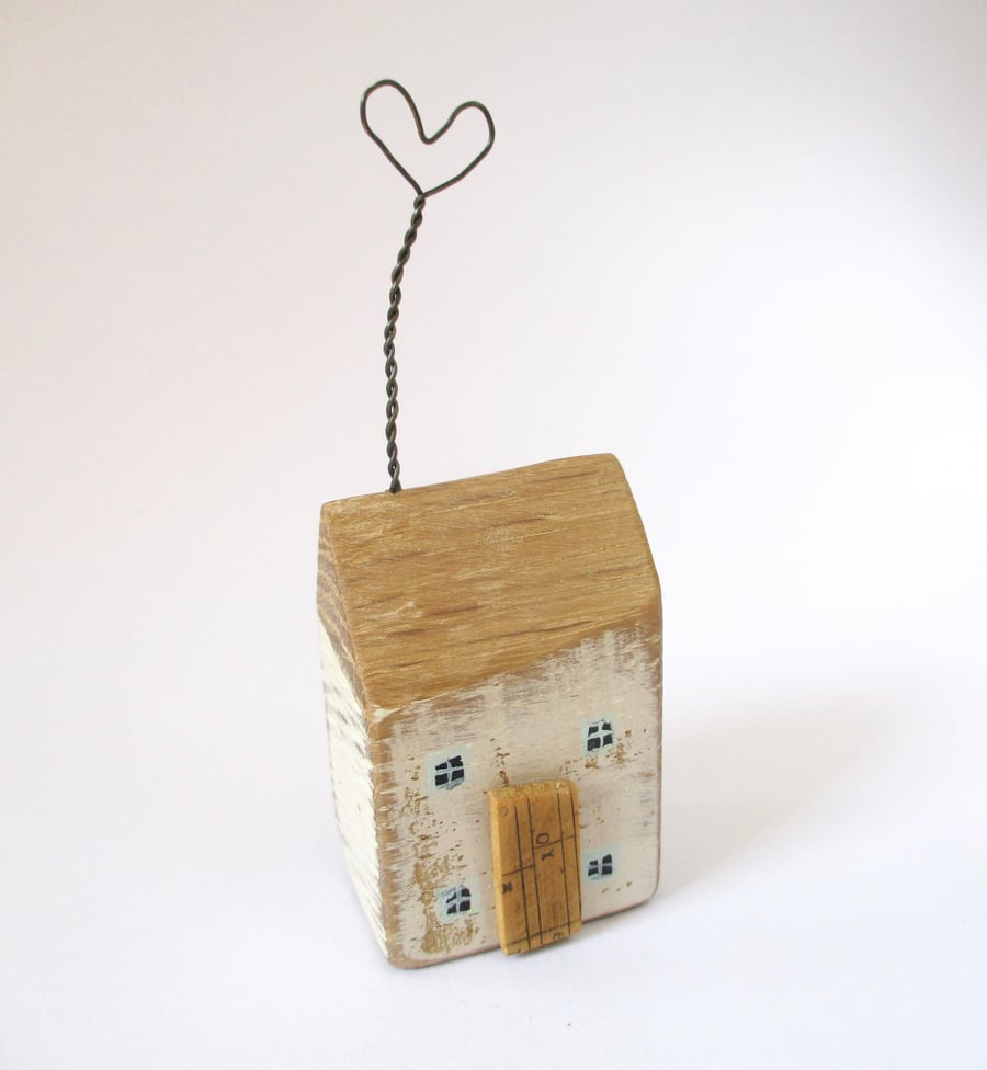 SALE - Little wooden house with a twisted wire heart