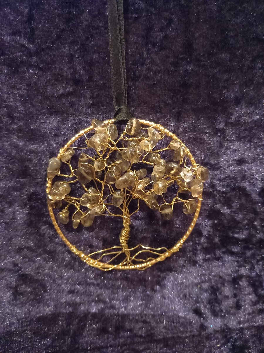   Smokey quartz crystal tree of life bangle hanger 