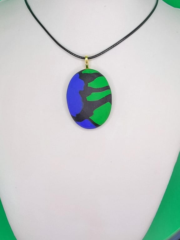 Handmade Oval Polymer Clay Pendant Necklace, Colourful Artisan Jewellery, Boho S