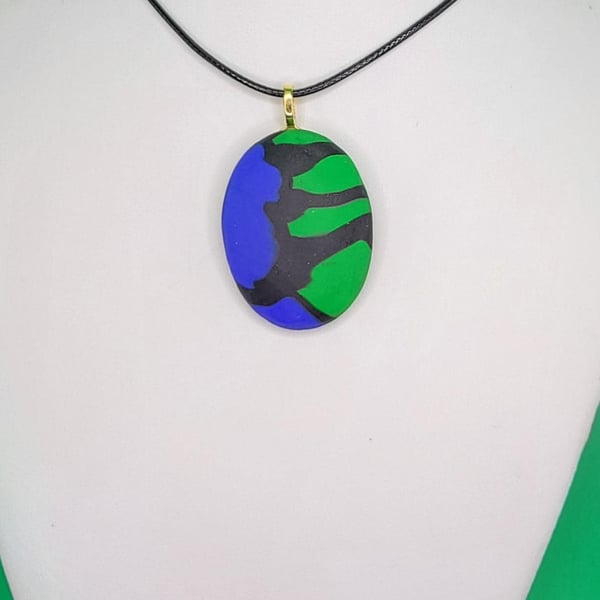 Handmade Oval Polymer Clay Pendant Necklace, Colourful Artisan Jewellery, Boho S