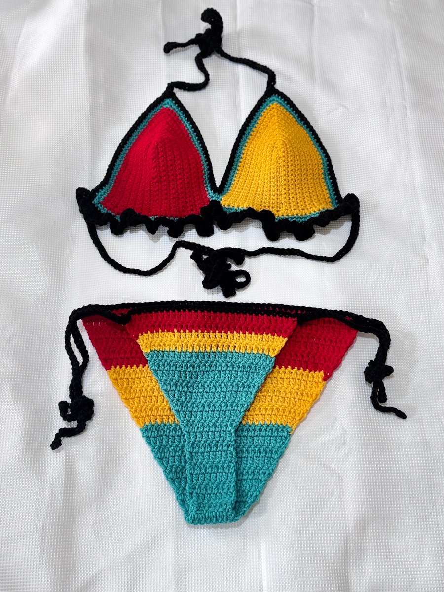 Crochet Bikini Set – Handmade Swimwear (Red, Yellow, Green)