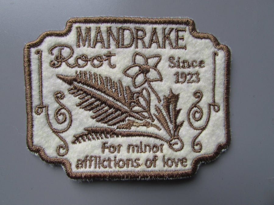 Mandrake Root Apothecary Label Embroidered Patch Applique