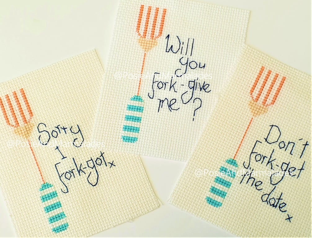 Fun Fork Designs Cross Stitch Pattern: Set of 3 (PDF Download)
