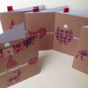 Christmas Cards,Pack of Five,'Tartan Woodland'Handmade Xmas Cards 5pk